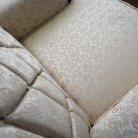 Vintage Tufted Cream Flora Upholstered Armchair with Wooden Frame