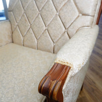 Vintage Tufted Cream Flora Upholstered Armchair with Wooden Frame