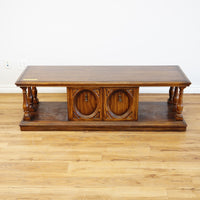 61x21x19-Inch – Grainy Wood Double-Sided Console w/ Doors & Columns