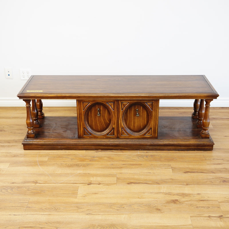 61x21x19-Inch – Grainy Wood Double-Sided Console w/ Doors & Columns