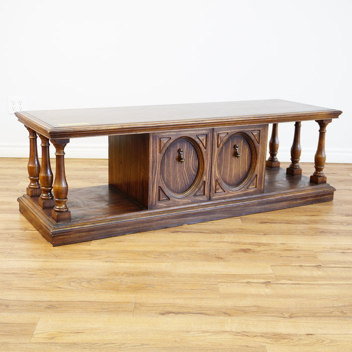 61x21x19-Inch – Grainy Wood Double-Sided Console w/ Doors & Columns