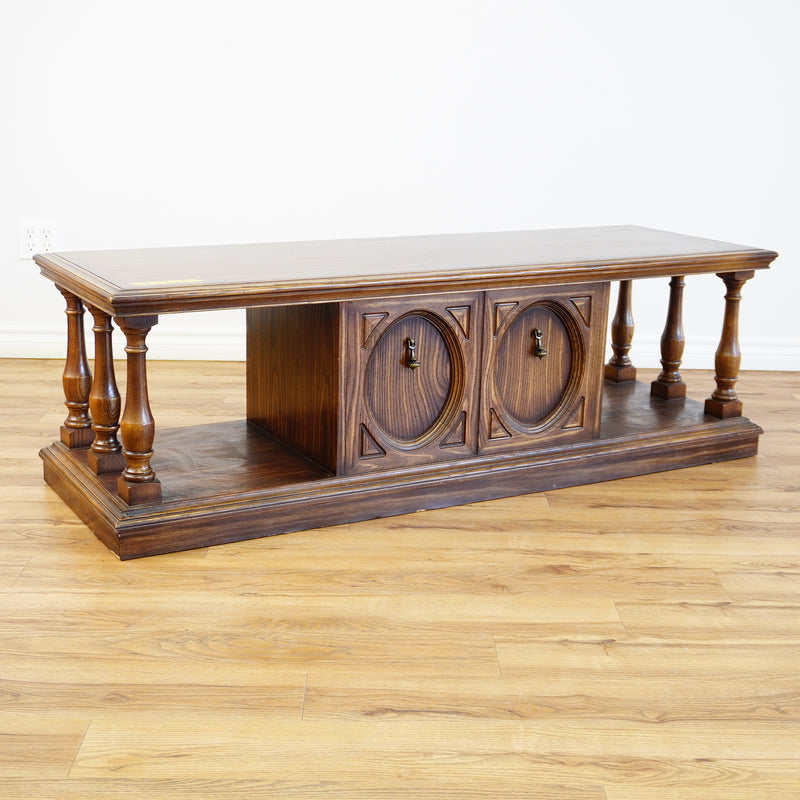 61x21x19-Inch – Grainy Wood Double-Sided Console w/ Doors & Columns