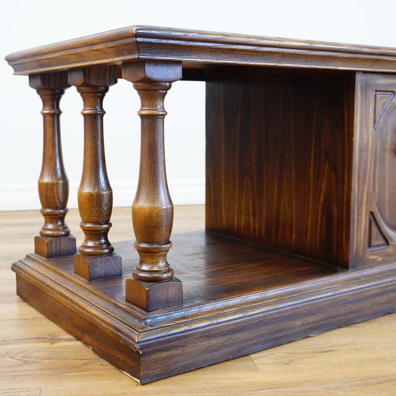 61x21x19-Inch – Grainy Wood Double-Sided Console w/ Doors & Columns