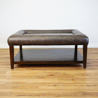 46x34x22-Inch – Dark Wood & Leather-Trim Coffee Table w/ Shelf