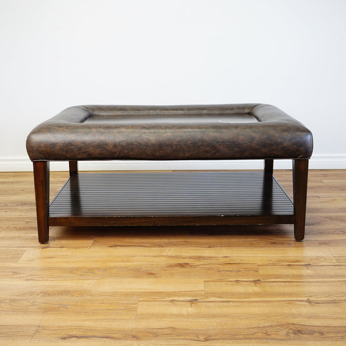 46x34x22-Inch – Dark Wood & Leather-Trim Coffee Table w/ Shelf