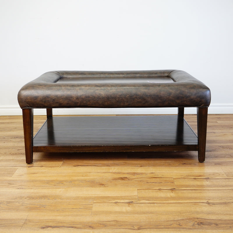 46x34x22-Inch – Dark Wood & Leather-Trim Coffee Table w/ Shelf