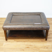 46x34x22-Inch – Dark Wood & Leather-Trim Coffee Table w/ Shelf
