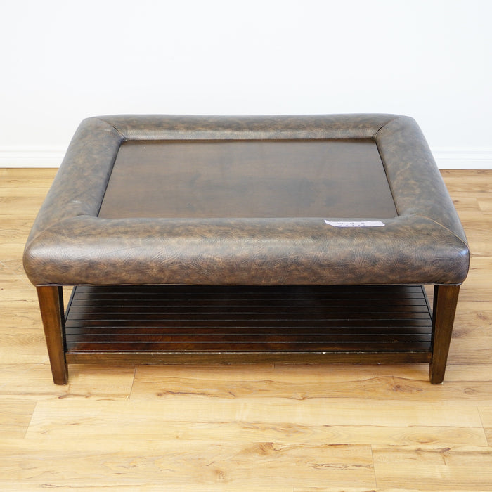 46x34x22-Inch – Dark Wood & Leather-Trim Coffee Table w/ Shelf