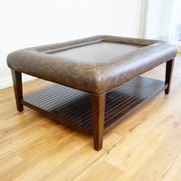 46x34x22-Inch – Dark Wood & Leather-Trim Coffee Table w/ Shelf