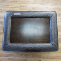 46x34x22-Inch – Dark Wood & Leather-Trim Coffee Table w/ Shelf