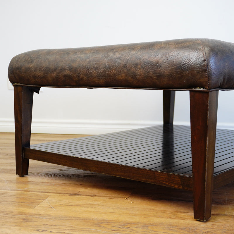 46x34x22-Inch – Dark Wood & Leather-Trim Coffee Table w/ Shelf