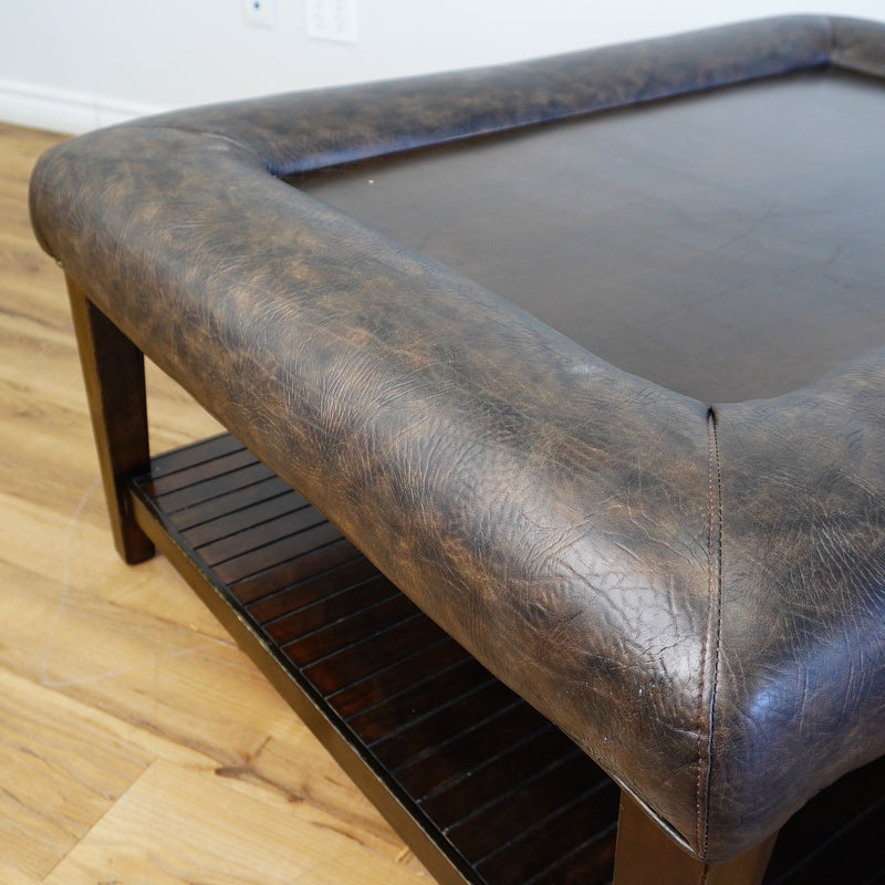 46x34x22-Inch – Dark Wood & Leather-Trim Coffee Table w/ Shelf