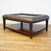 46x34x22-Inch – Dark Wood & Leather-Trim Coffee Table w/ Shelf
