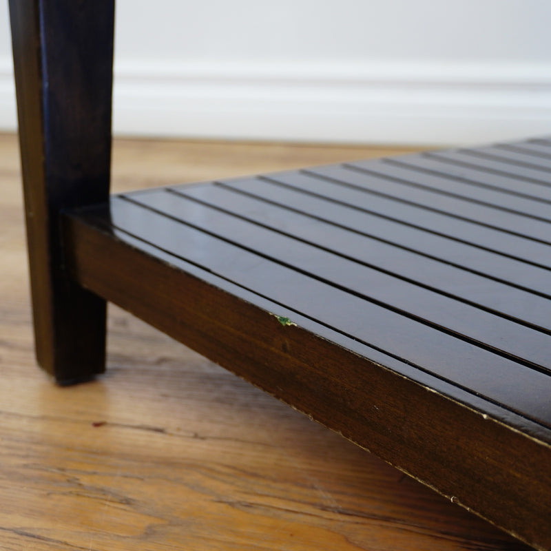 46x34x22-Inch – Dark Wood & Leather-Trim Coffee Table w/ Shelf