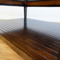 46x34x22-Inch – Dark Wood & Leather-Trim Coffee Table w/ Shelf