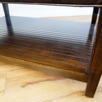 46x34x22-Inch – Dark Wood & Leather-Trim Coffee Table w/ Shelf