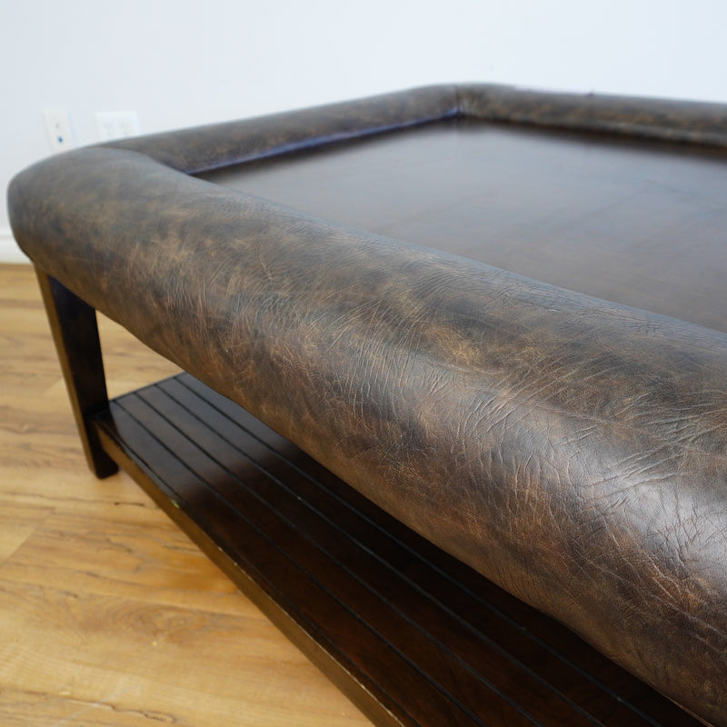 46x34x22-Inch – Dark Wood & Leather-Trim Coffee Table w/ Shelf