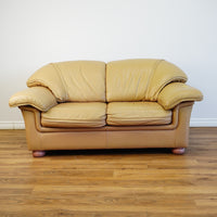64x38x33-Inch – Tan Leather Loveseat with Plush Cushions