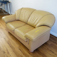 64x38x33-Inch – Tan Leather Loveseat with Plush Cushions