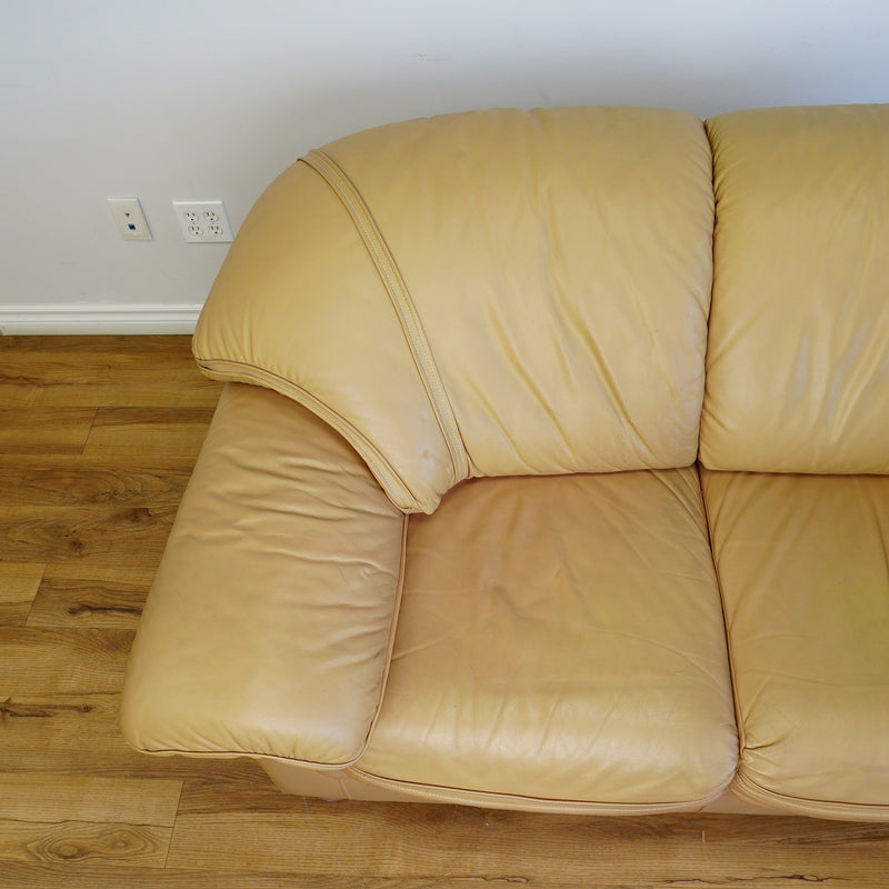 64x38x33-Inch – Tan Leather Loveseat with Plush Cushions