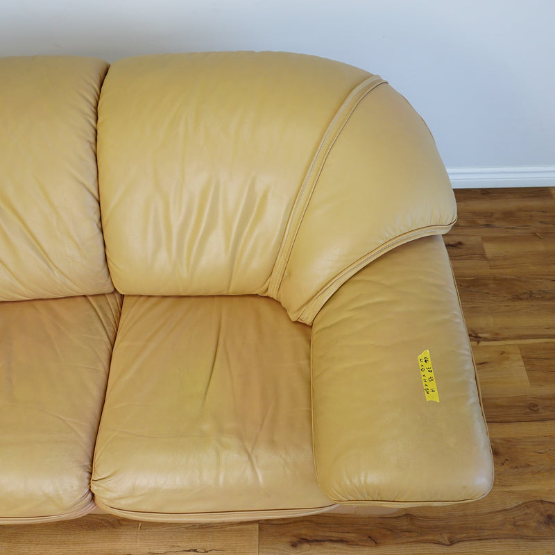 64x38x33-Inch – Tan Leather Loveseat with Plush Cushions
