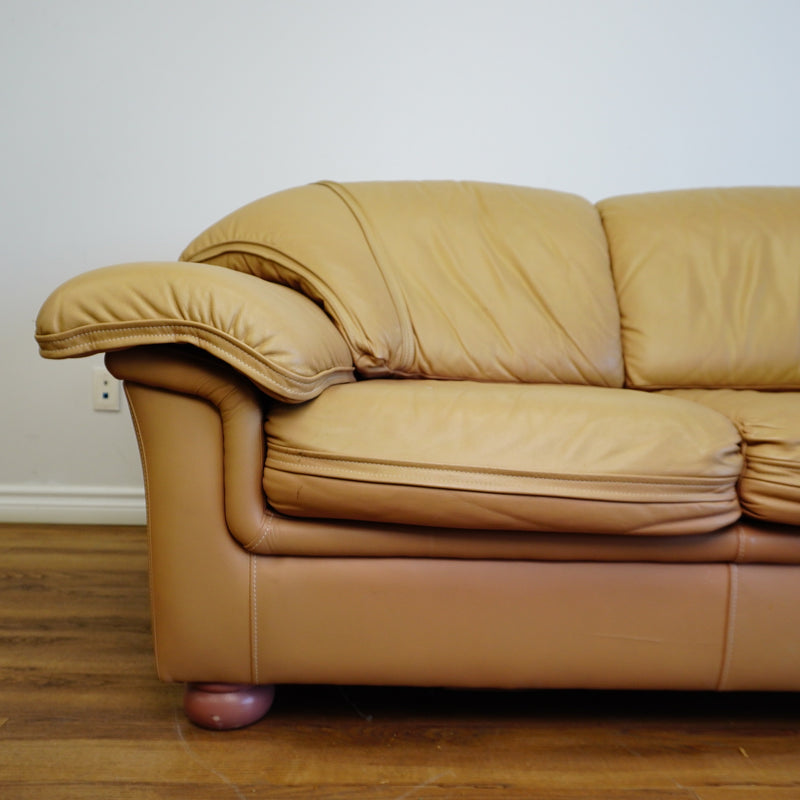 64x38x33-Inch – Tan Leather Loveseat with Plush Cushions