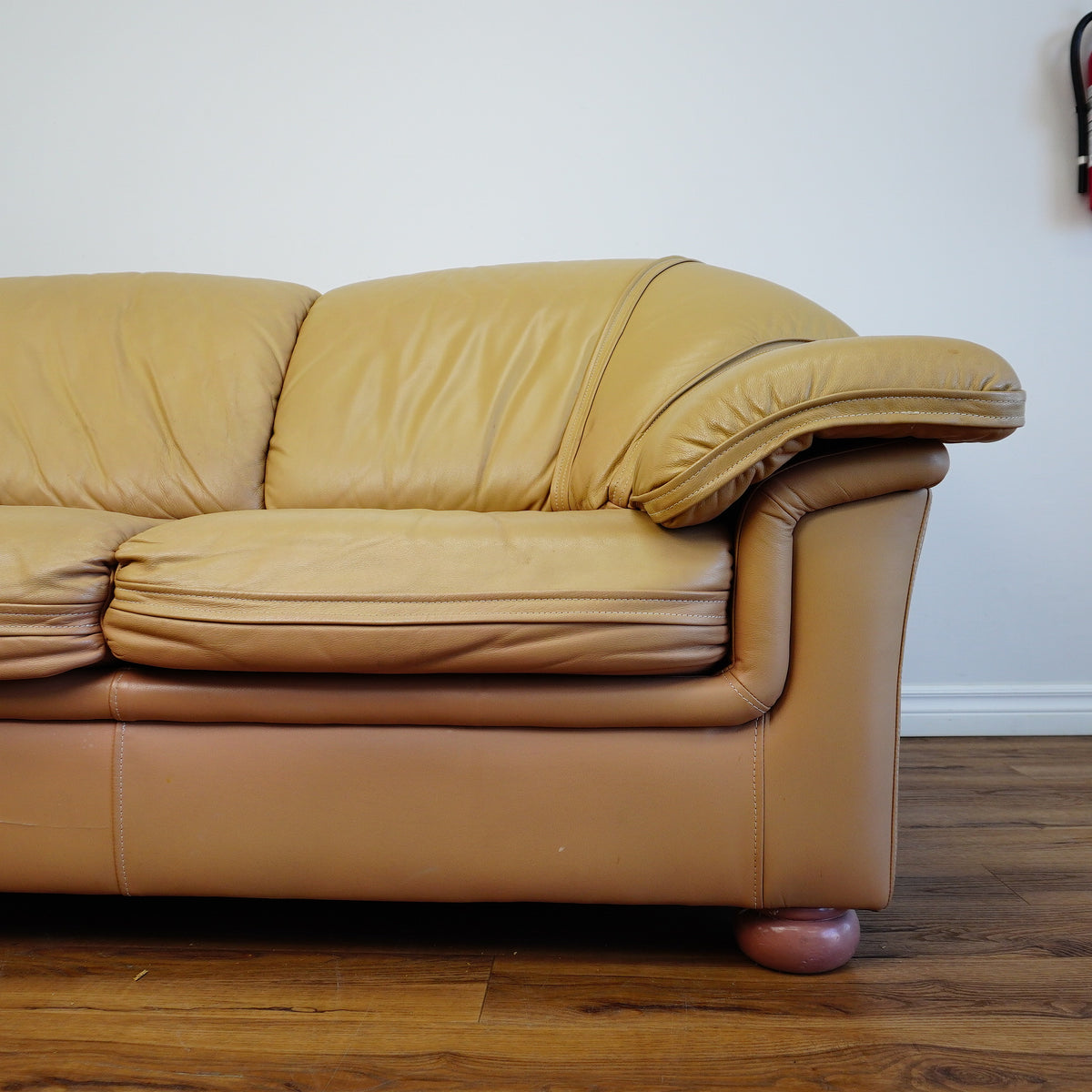 64x38x33-Inch – Tan Leather Loveseat with Plush Cushions