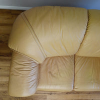 64x38x33-Inch – Tan Leather Loveseat with Plush Cushions