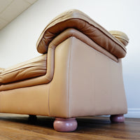 64x38x33-Inch – Tan Leather Loveseat with Plush Cushions