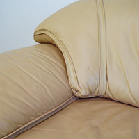 64x38x33-Inch – Tan Leather Loveseat with Plush Cushions