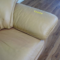 64x38x33-Inch – Tan Leather Loveseat with Plush Cushions