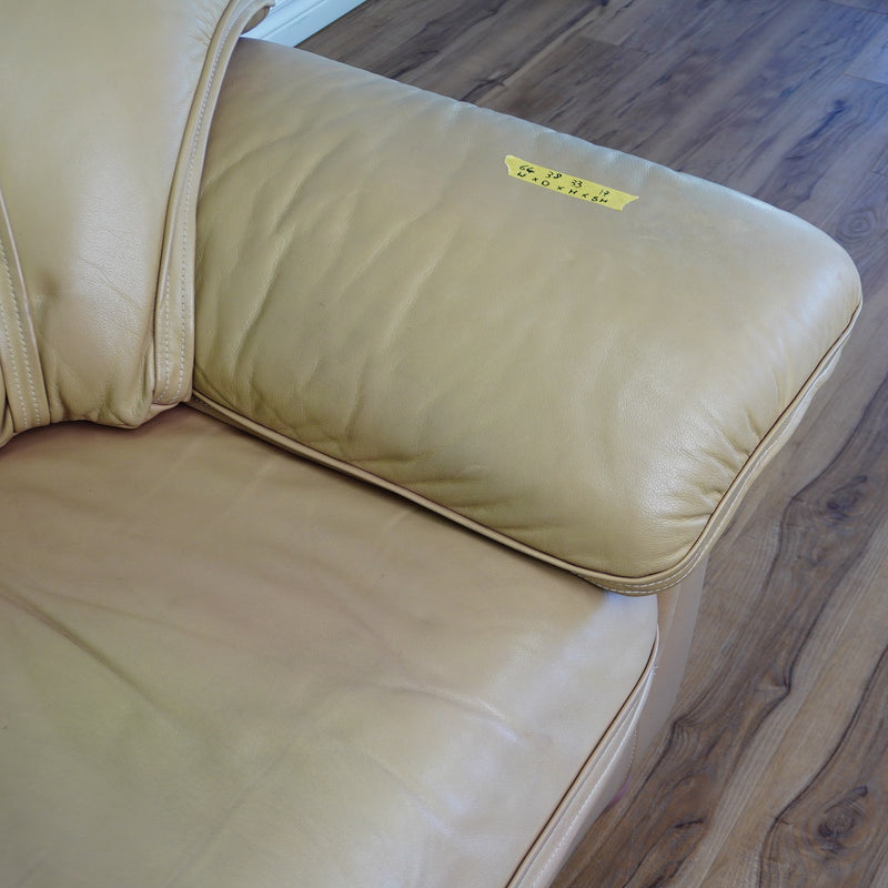 64x38x33-Inch – Tan Leather Loveseat with Plush Cushions