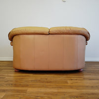 64x38x33-Inch – Tan Leather Loveseat with Plush Cushions