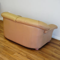 64x38x33-Inch – Tan Leather Loveseat with Plush Cushions