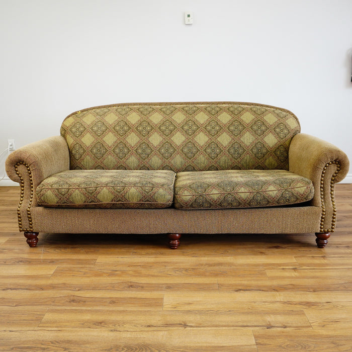 88x40x36-Inch – Classic Ecru Patterned Upholstered Sofa – Nailhead Trim