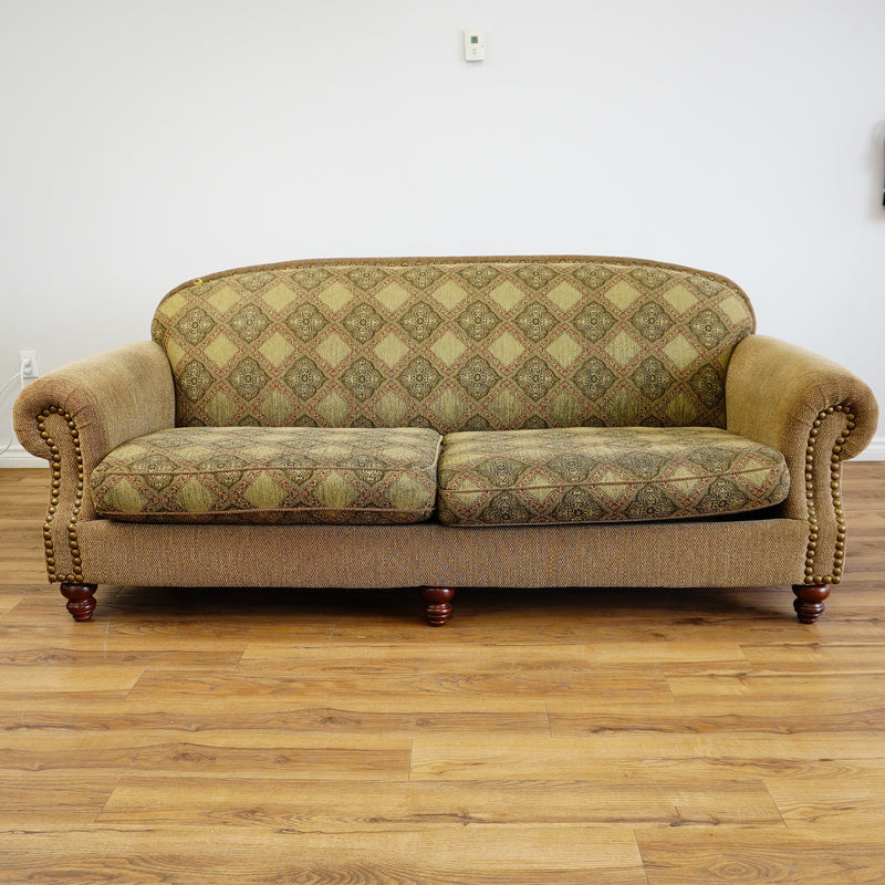 88x40x36-Inch – Classic Ecru Patterned Upholstered Sofa – Nailhead Trim