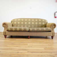 88x40x36-Inch – Classic Ecru Patterned Upholstered Sofa – Nailhead Trim