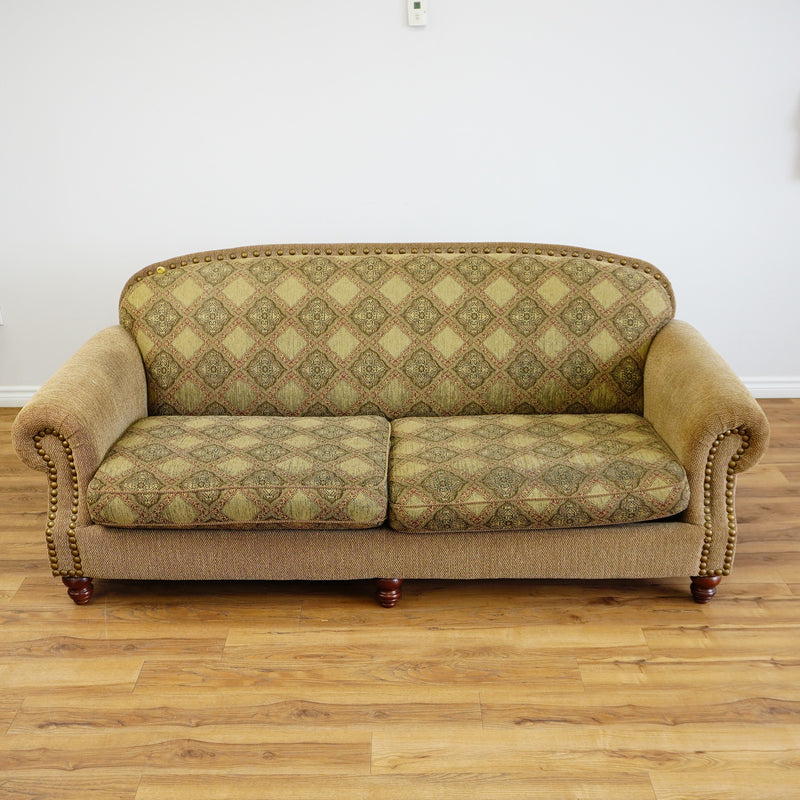 88x40x36-Inch – Classic Ecru Patterned Upholstered Sofa – Nailhead Trim