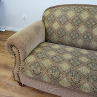 88x40x36-Inch – Classic Ecru Patterned Upholstered Sofa – Nailhead Trim