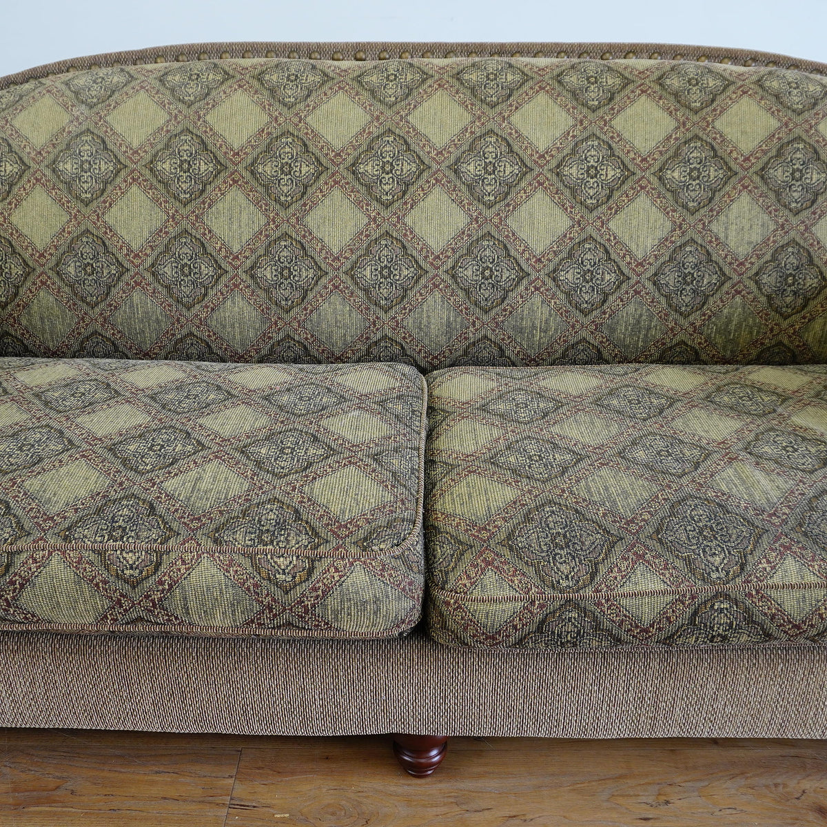88x40x36-Inch – Classic Ecru Patterned Upholstered Sofa – Nailhead Trim