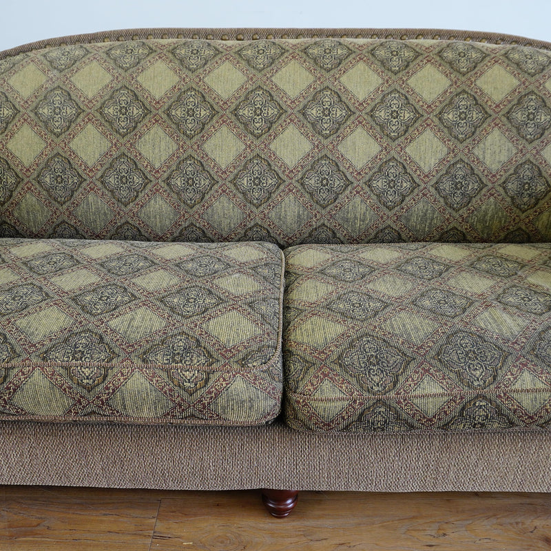88x40x36-Inch – Classic Ecru Patterned Upholstered Sofa – Nailhead Trim
