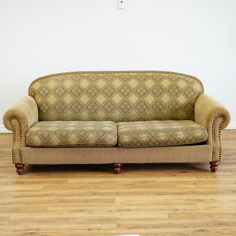 88x40x36-Inch – Classic Ecru Patterned Upholstered Sofa – Nailhead Trim