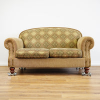 64x40x36-Inch – Classic Ecru Patterned Upholstered Loveseat – Nailhead Trim
