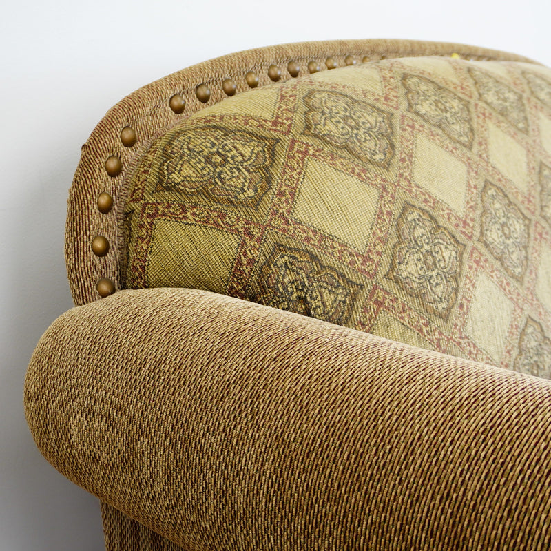 64x40x36-Inch – Classic Ecru Patterned Upholstered Loveseat – Nailhead Trim