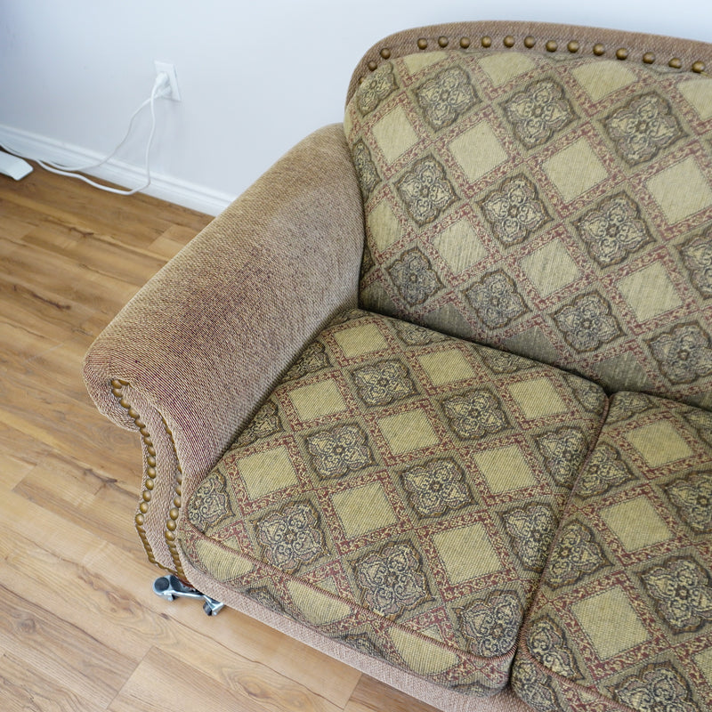 64x40x36-Inch – Classic Ecru Patterned Upholstered Loveseat – Nailhead Trim
