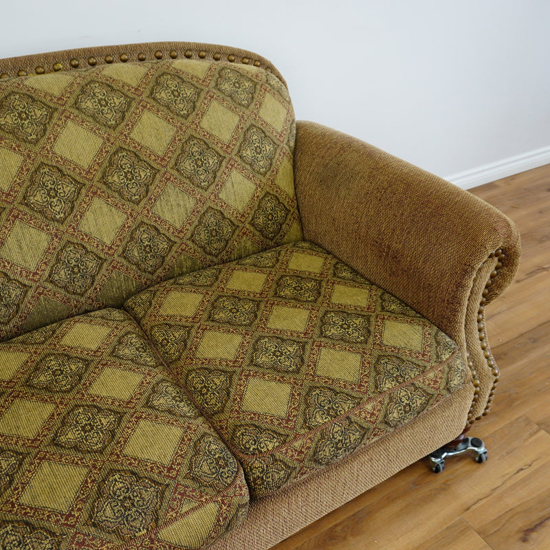 64x40x36-Inch – Classic Ecru Patterned Upholstered Loveseat – Nailhead Trim