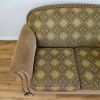 64x40x36-Inch – Classic Ecru Patterned Upholstered Loveseat – Nailhead Trim