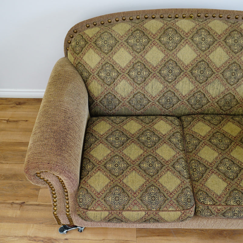 64x40x36-Inch – Classic Ecru Patterned Upholstered Loveseat – Nailhead Trim