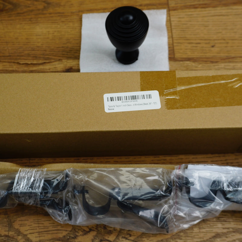 Tailor & Taylor 1‑Inch Adjustable Curtain Rod Set – Black – 36 to 72-inch