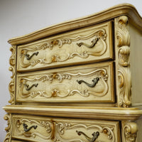 42×20×52‑Inch Ornate Tallboy Dresser – Laguna Cream Distressed – 5‑Drawer